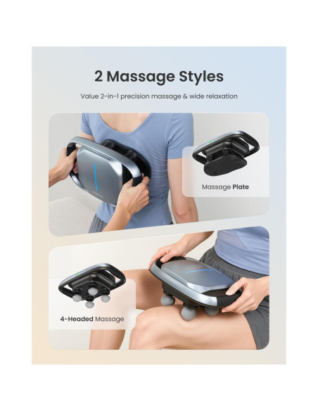 Pistola de Masaje RENPHO PUK-R-WMG11-GY, 4 Cabezas, 12V