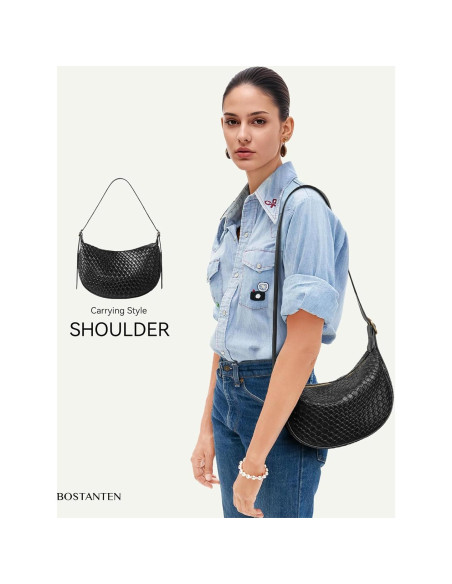 Bolso Cruzado BOSTANTEN para Mujeres - Negro Pequeño, 26.4x8.4x17.5cm