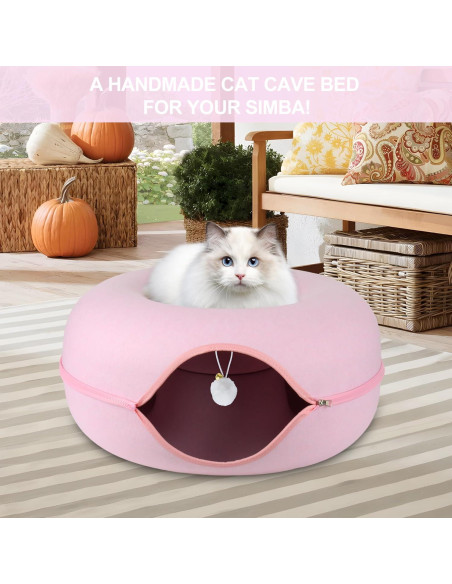 Cueva para Gatos FICHEC Rosa 61 cm Desmontable y Lavable