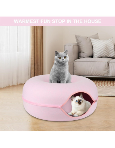 Cueva para Gatos FICHEC Rosa 61 cm Desmontable y Lavable