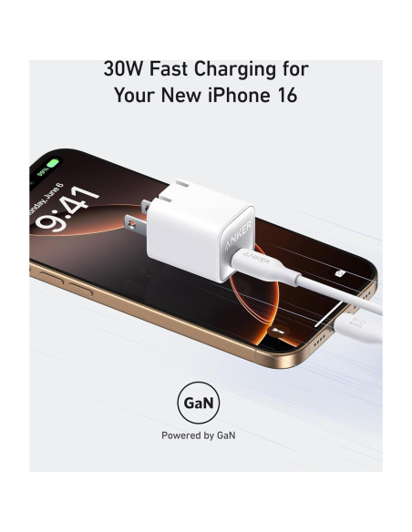 Cargador Anker Nano 30W USB-C Rápido para iPhone 16/17