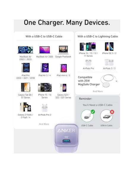 Cargador Anker Nano 30W USB-C Rápido para iPhone 16/17