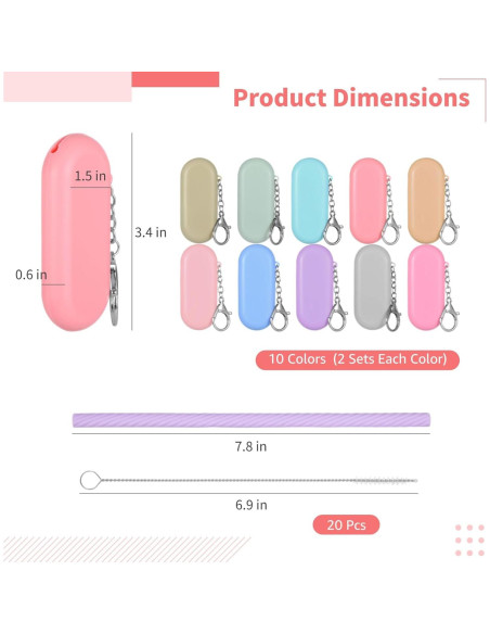 20 Pajitas de Silicona Reutilizables Homaisson con Fundas y Cepillos