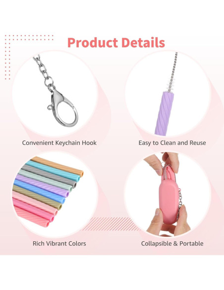 20 Pajitas de Silicona Reutilizables Homaisson con Fundas y Cepillos