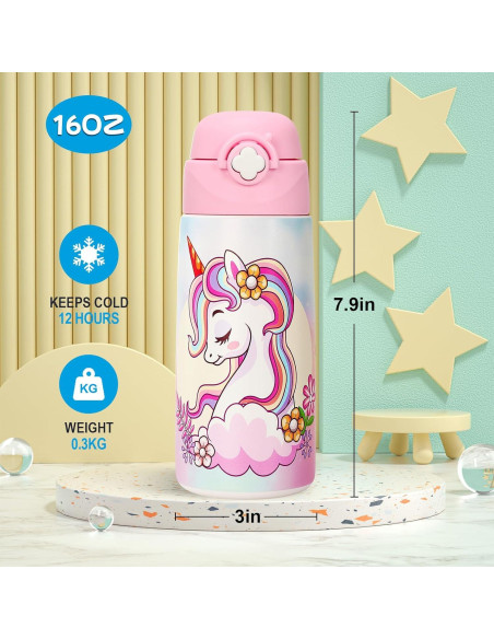 Botella de Agua Aislada Ntswasd Unicornio 0.47L Acero Inoxidable
