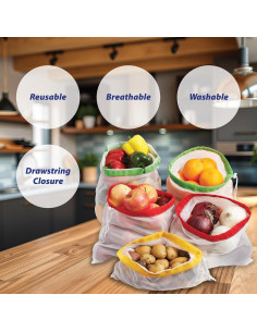 Bolsas de Malla Reutilizables HIC Kitchen - Juego de 5 con Cierre 2