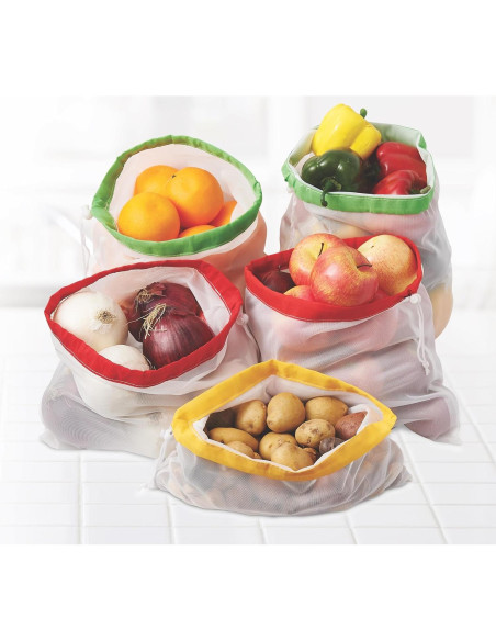 Bolsas de Malla Reutilizables HIC Kitchen - Juego de 5 con Cierre