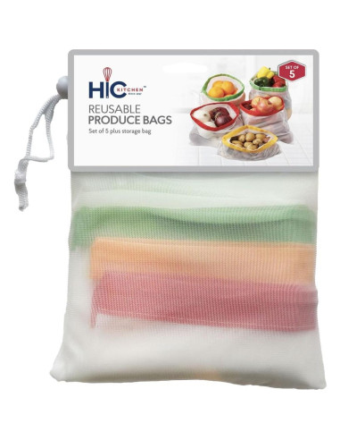 Bolsas de Malla Reutilizables HIC Kitchen - Juego de 5 con Cierre