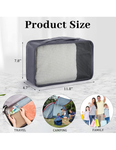 Cubos de Empaque Woanger 12 Pcs para Viaje 30x20x12 cm Gris