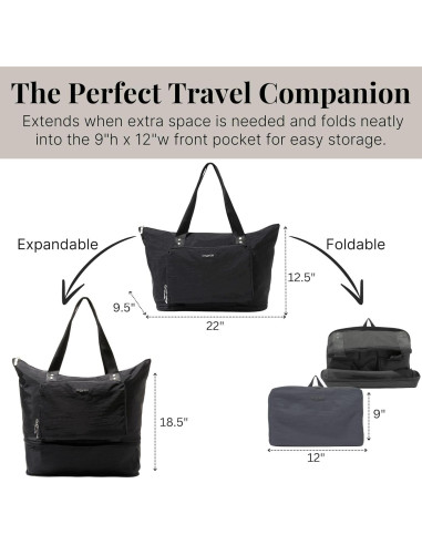 Bolsa Tote Expandible Baggallini 56 cm Nylon Lavable Negro
