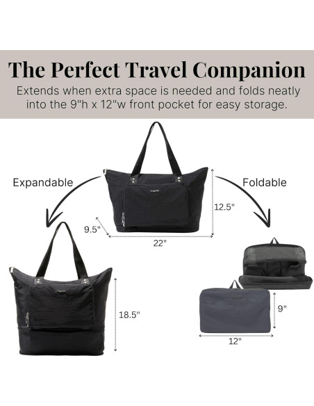 Bolsa Tote Expandible Baggallini 56 cm Nylon Lavable Negro