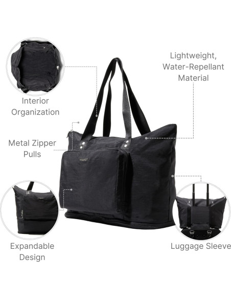 Bolsa Tote Expandible Baggallini 56 cm Nylon Lavable Negro