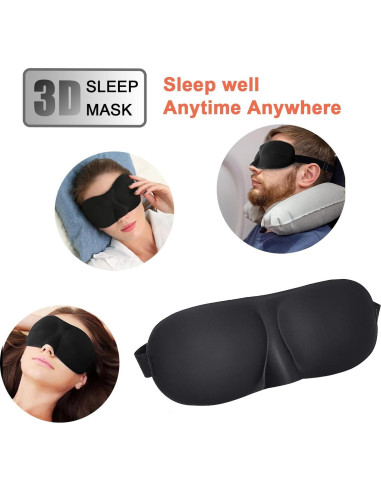 Mascarilla para dormir 3D ISKOVI, negra, ajustable, suave