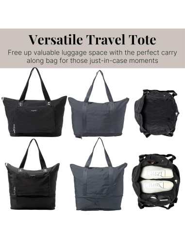 Bolsa Tote Expandible Baggallini 56 cm Nylon Lavable Negro