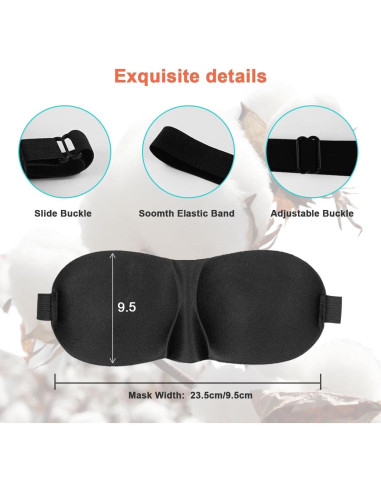 Mascarilla para dormir 3D ISKOVI, negra, ajustable, suave