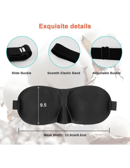 Mascarilla para dormir 3D ISKOVI, negra, ajustable, suave