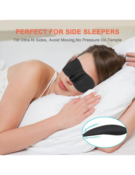 Mascarilla para dormir 3D ISKOVI, negra, ajustable, suave