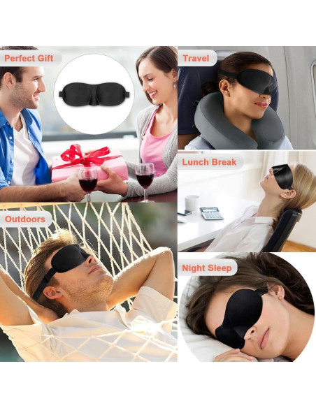 Mascarilla para dormir 3D ISKOVI, negra, ajustable, suave