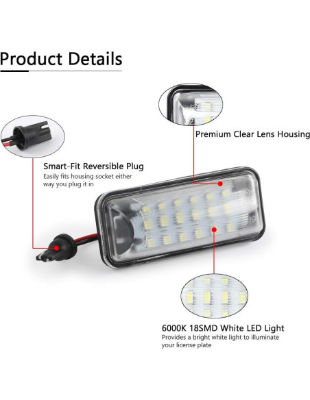 Gempro Luces LED de Placa de Licencia 2-Pack para Toyota/Subaru