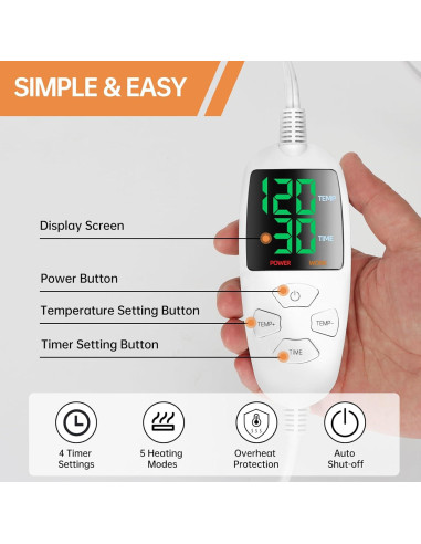 Almohadilla Térmica Eléctrica HP01 Grande 63.5x94cm 5 Niveles