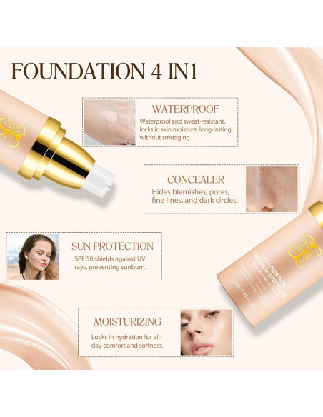 Base 4 en 1 WLCTJIAYOU SPF 50+, Hidratante y Ligera 30g