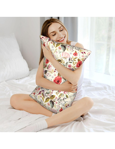 Funda de Almohada de Satén JKJNLHJE 20x30 cm Flores Rojas