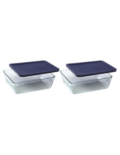 Set de 2 Platos de Vidrio Pyrex 11 Tazas con Tapas Azules