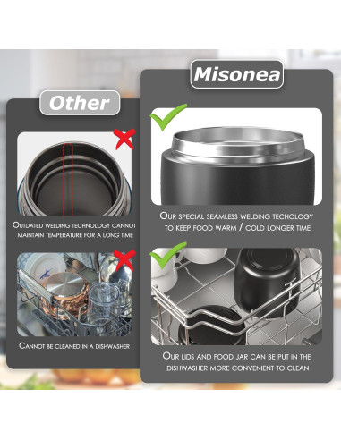 Termo de Comida Aislado Misonea 0.91L Negro con Cuchara
