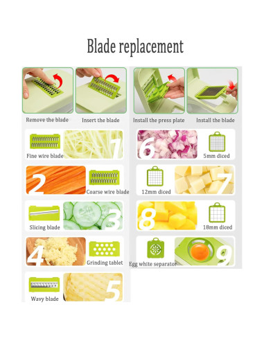 Picador de Verduras 17 en 1 HHXC - Mandolina Profesional Verde