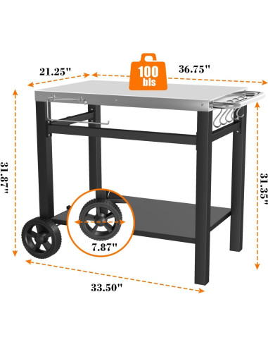 Mesa de Parrilla Doble Estante GRILL FORCE 85.1x53.8 cm