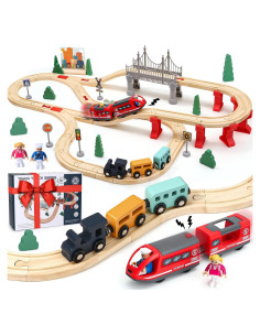 Juego de Tren de Madera Lonico 80 Piezas para Niños 3-10 Años