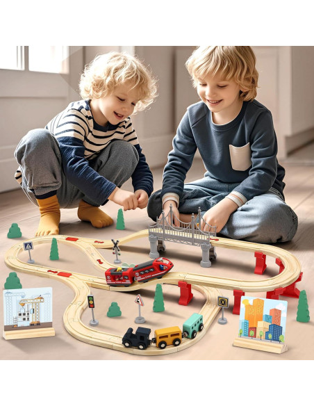 Juego de Tren de Madera Lonico 80 Piezas para Niños 3-10 Años Juego de Tren de Madera Lonico 80 Piezas para Niños 3-10 Años