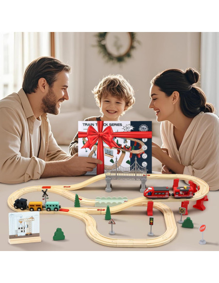Juego de Tren de Madera Lonico 80 Piezas para Niños 3-10 Años Juego de Tren de Madera Lonico 80 Piezas para Niños 3-10 Años