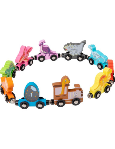 Juego de Tren Magnético de Dinosaurios de Madera - 20x11x4.5 cm