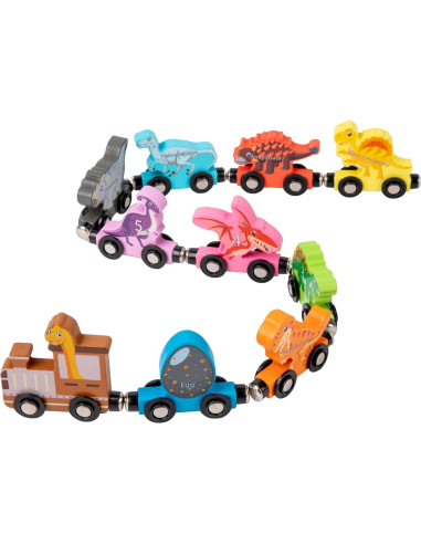 Juego de Tren Magnético de Dinosaurios de Madera - 20x11x4.5 cm