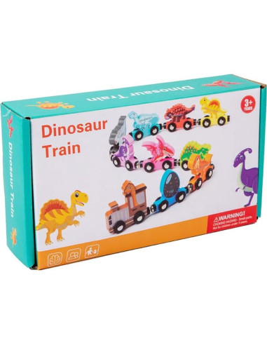 Juego de Tren Magnético de Dinosaurios de Madera - 20x11x4.5 cm