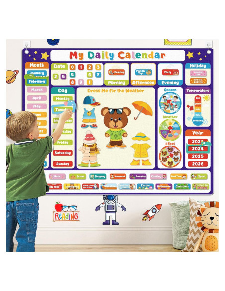 Calendario Diario de Fieltro AKAYOK para Niños 63.5x83.8cm Calendario Diario de Fieltro AKAYOK para Niños 63.5x83.8cm