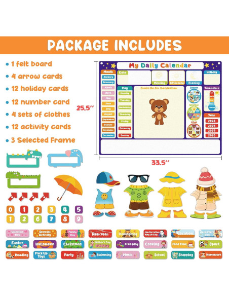 Calendario Diario de Fieltro AKAYOK para Niños 63.5x83.8cm Calendario Diario de Fieltro AKAYOK para Niños 63.5x83.8cm