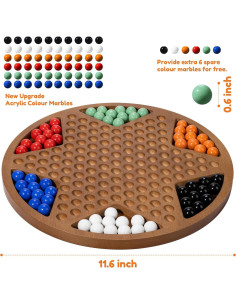 Juego de Damas Chinas Madera 30 cm MNYUN con 60 Canicas 2