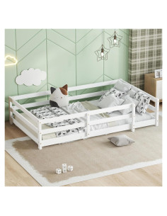 Cama de Piso Twin Bellemave con Barandillas de Seguridad Blanca