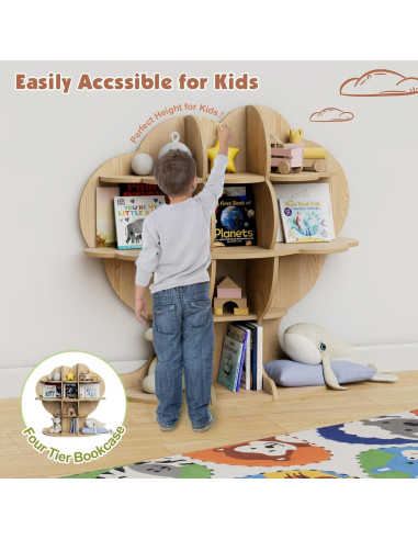 Estantería de Madera Natural HedoAjim para Niños 4 Niveles
