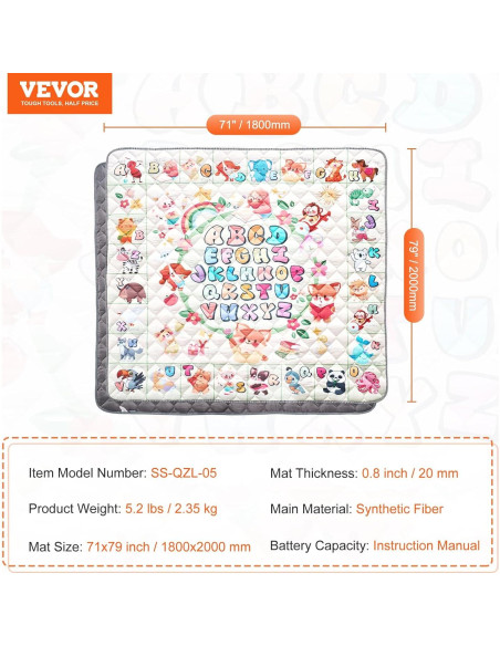 Alfombra de Juego VEVOR para Bebés 1.8x2m Antideslizante