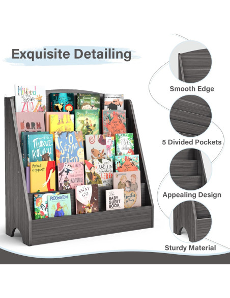 Estantería de Libros para Niños TOETOL 5 Niveles Madera Gris