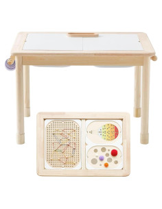 Mesa Sensorial Montessori de Madera IEATFO Ajustable con 3 Tableros