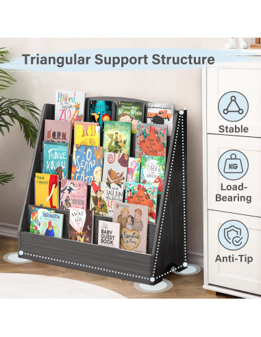 Estantería de Libros para Niños TOETOL 5 Niveles Madera Gris