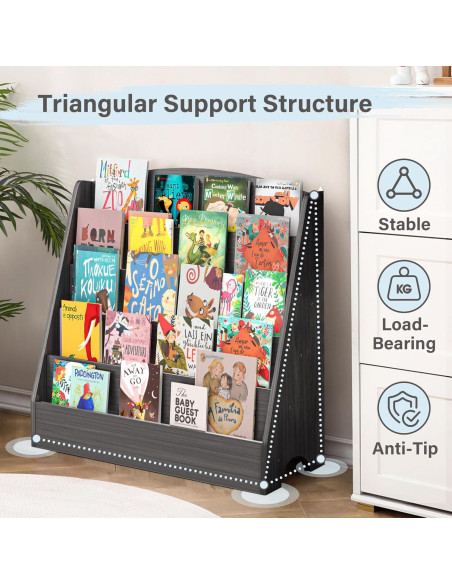 Estantería de Libros para Niños TOETOL 5 Niveles Madera Gris