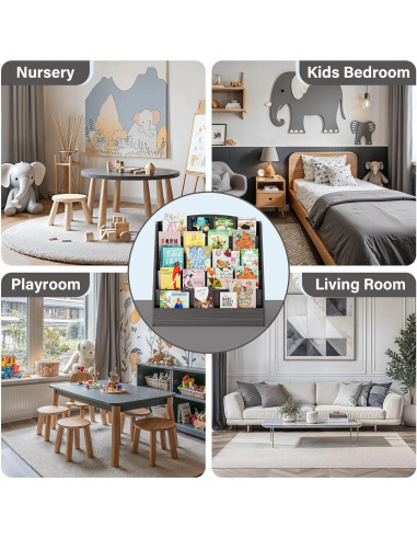 Estantería de Libros para Niños TOETOL 5 Niveles Madera Gris