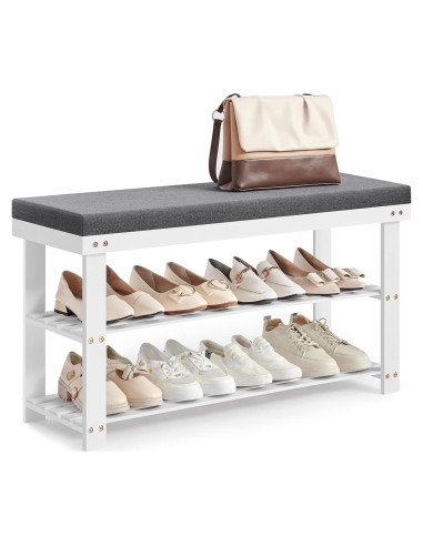 Banco de Zapatos SONGMICS de Bambú 3 Niveles Blanco y Gris
