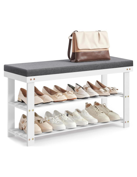 Banco de Zapatos SONGMICS de Bambú 3 Niveles Blanco y Gris