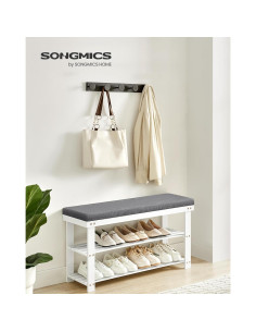 Banco de Zapatos SONGMICS de Bambú 3 Niveles Blanco y Gris 2